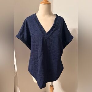 Cupshe Deep Blue V-Neck Textured Blouse